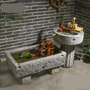 青石牛槽鱼缸马槽流水老旧石槽水景大型摆件庭院水槽喷泉金蝉马