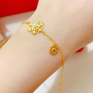 中国黄金珠宝集团官方旗舰店雪花手链素链珍珠女黄金项链运费险男