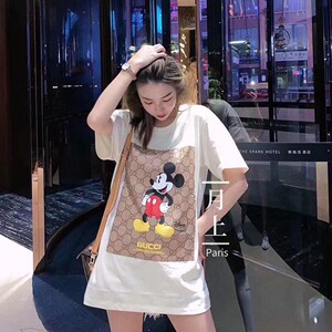 gucci/古驰 22夏季新款 米老鼠图案印花圆领老花短袖男女t恤上衣