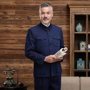 中山装中老年人男士春秋外套老式衣服军干老人服爷爷爸爸青年套装