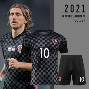 20欧洲杯克罗地亚客场黑色足球服套装男10号莫德里奇队服球衣定制