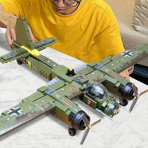 森宝二战积木铁血重装容克88轰炸机战斗飞机坦克基地拼装男孩玩具