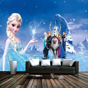 3d卡通冰雪奇缘儿童房壁纸艾莎公主背景墙纸女孩梦幻城堡卧室墙布