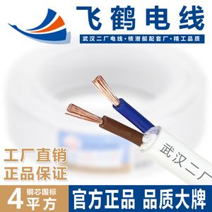 武汉二厂电线纯铜芯线2* 4平方双芯铜线BVVB飞鹤牌电源电缆护套线