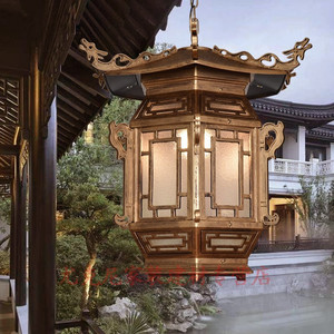 别墅大门口中式户外吊灯屋檐仿古六角亭灯笼古典宫灯凉亭庭院门口