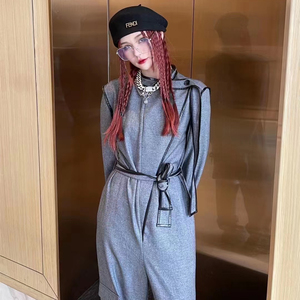 gg潮牌女装2022春季新款气质休闲网红设计款立领显瘦宽松连体裤女