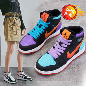 官网摩耐克韩版冬aj鞋女新款aj1鸳鸯高帮女百搭空军一号加棉板鞋