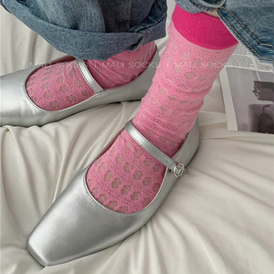 袜子女中筒袜薄款夏季拼色撞色水晶丝袜ins网红博主玻璃丝堆堆袜