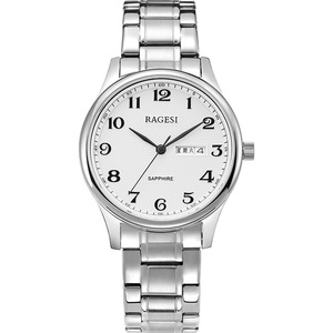 雷格诗(ragesi)中老年手表男女款石英表老人大字盘防水女表钢带情