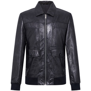 报喜鸟春秋款男都市休闲绵羊皮时尚皮衣 修身翻领潮流青年外套