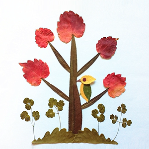 树叶画 手工diy材料真树叶标本粘贴画啄木鸟幼儿园儿童制作干叶子