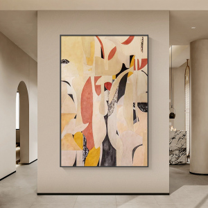 手绘抽象油画几何图案色块装饰画民宿餐厅墙画样板间客厅玄关挂画