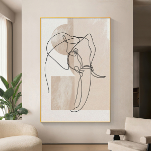北欧极简玄关装饰画抽象线条客厅背景墙壁挂画现代简约大象落地画