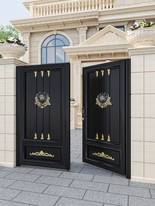 铝合金庭院大门铝艺入户门不锈钢电动门铁艺别墅门乡村入户双开门