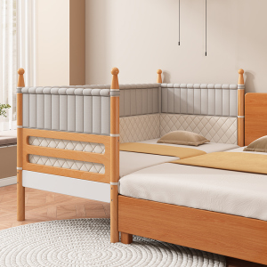 榉木儿童床实木婴儿床宝宝小床拼接大床定制高护栏加宽床拼接床边