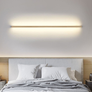 极简床头灯线条卧室壁灯现代简约北欧日式原木长条主卧背景墙灯