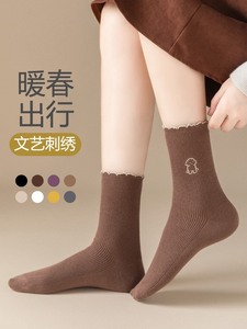 日本代购夏季款纯棉中筒袜防臭透气女袜可爱防臭吸汗松口女士袜子