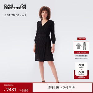 DVF 女士V领毛衣裙黑色长袖短款针织连衣裙DR2Q001