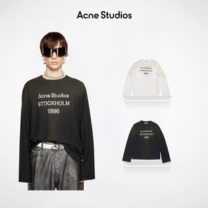 Acne Studios男女同款 复古做旧1996字母印花宽松落肩长袖T恤上衣