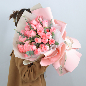 粉玫瑰红玫瑰花束鲜花速递同城石家庄秦皇岛廊坊表白生日配送花店