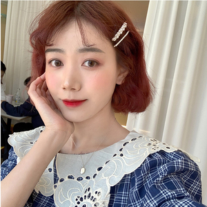 小一字小号刘海碎发整理后脑勺异形发卡韩式珍珠发夹顶复古优雅甜