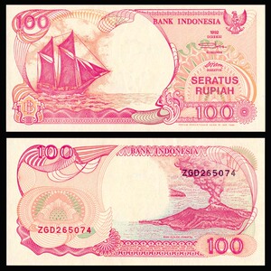 亚洲 全新 unc 印度尼西亚 100 卢比(印尼盾)纸币 外币