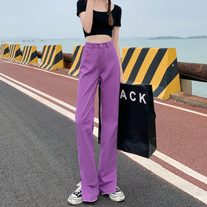 紫色牛仔裤女长裤