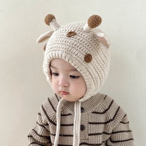 婴儿帽子秋冬款可爱小鹿造型针织护耳帽冬天男童女宝宝加厚毛线帽