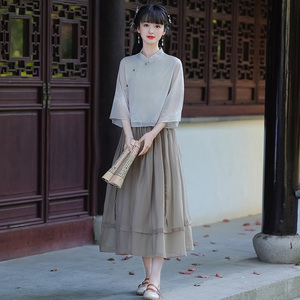 民国学生装少女旗袍汉元素改良中国风唐装禅意茶服日常汉服两件套