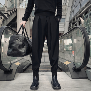 魔术贴配马丁靴束脚西裤男高级感秋冬九分西装裤加绒休闲裤子潮流