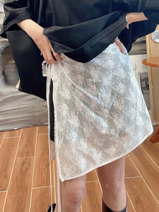 韩国复古叠穿蕾丝屁帘女个性百搭系带半身裙春夏外搭围裙遮臀显瘦