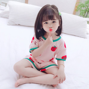 女童夏季薄款分体公主短袖睡衣1-6岁儿童家居服3套装女宝宝两件套