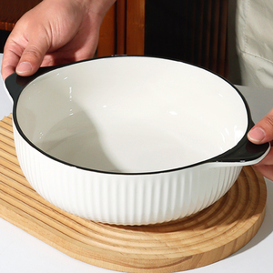 简约陶瓷碗大容量10.5英寸双耳汤碗大号家用吃面碗盛汤大碗汤盆