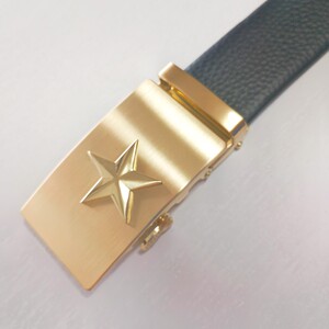 将军版金黄色扣头层牛皮腰带男皮带五星扣头牛皮裤带自动扣外串