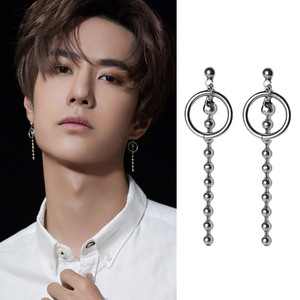 天天向上王一博同款耳钉冷淡风复古钛钢圆圈长款耳坠耳环潮流配饰