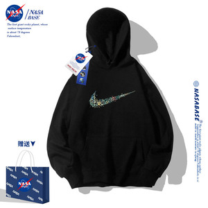 NASA联名黑色潮牌卫衣男连帽2024新款美式宽松青少年春秋款外套