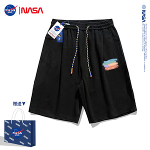 NASA联名黑色短裤男2022新款ins夏季宽松女休闲运动裤潮牌5分裤子
