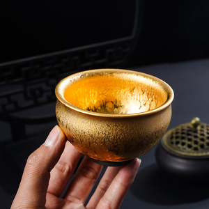 金油滴建盏24k鎏金手工描金主人杯单杯子瓷黄金品茗茶碗高档礼品