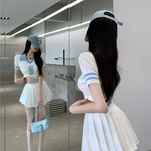 露背性感海军领上衣jk套装女夏季学院风高腰百褶短裙水手服两件套