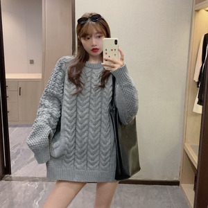 2021秋季时尚慵懒风宽松百搭针织衫潮手工编织麻花下衣失踪毛衣女