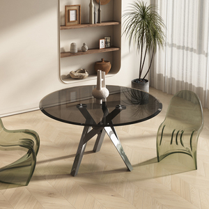 高端轻奢钢化玻璃圆桌餐厅小户型饭桌商用休闲设计师小圆桌子椅子