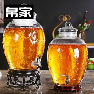 密封大号高档玻璃特大果汁罐带盖底座浸酒玻璃瓶5家用水嘴
