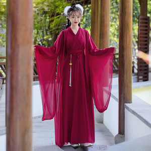汉服女红色广袖流仙裙秋季仙气改良中国风古装套装襦裙舞蹈演出服