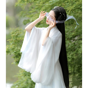 汉服女魏晋风直裾正品原创大袖白色超仙古风晋制交领齐腰襦裙全套