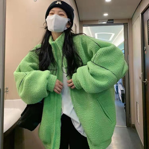 加厚立领羊羔毛外套女秋冬2021新款宽松毛毛摇粒绒设计感小众上衣