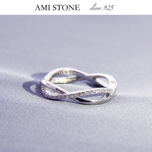 新品925纯银X形交叉缠绕戒指质感莫桑石尾戒女式时尚个性求婚钻戒