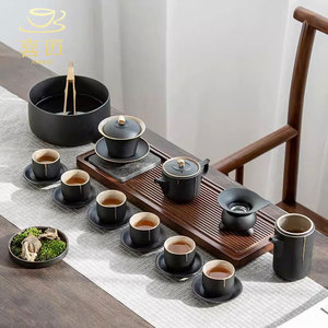 黑陶整套功夫茶具套装日式家用创意茶壶盖碗办公室泡茶具轻奢礼盒