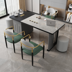 岩板轻奢茶台办公家用书桌套装一体现代简约阳台功夫泡茶桌椅组合