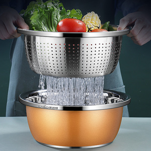 食品级304不锈钢盆套装洗菜盆沥水篮厨房打蛋和面家用加厚漏汤盆