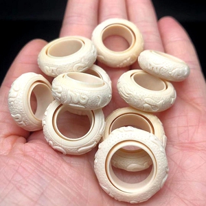 猛犸象牙戒指 纹清晰打灯透 手工雕刻 六字真言文玩手串配件跑环